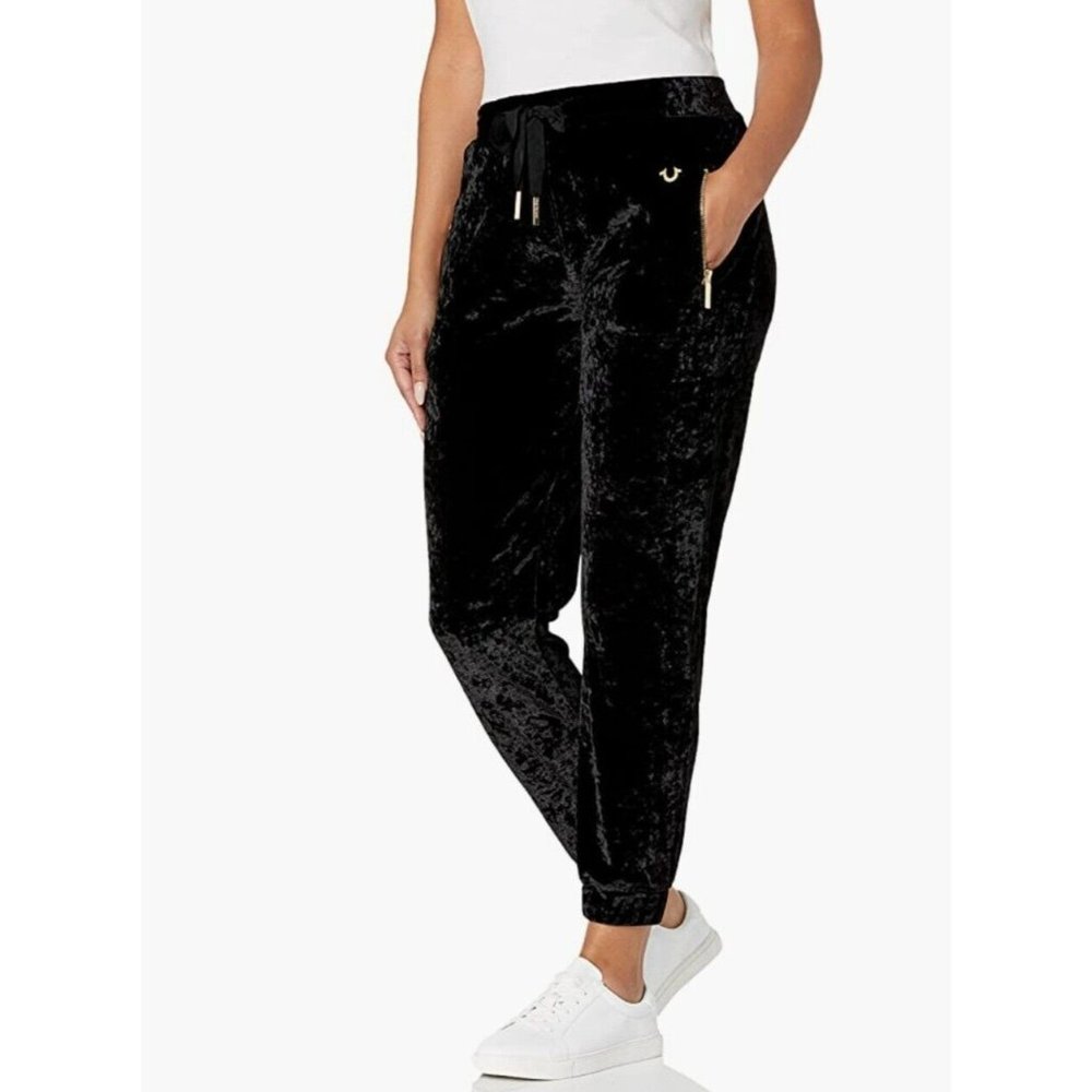 True Religion Crushed Black Velvet Joggers Size Medium